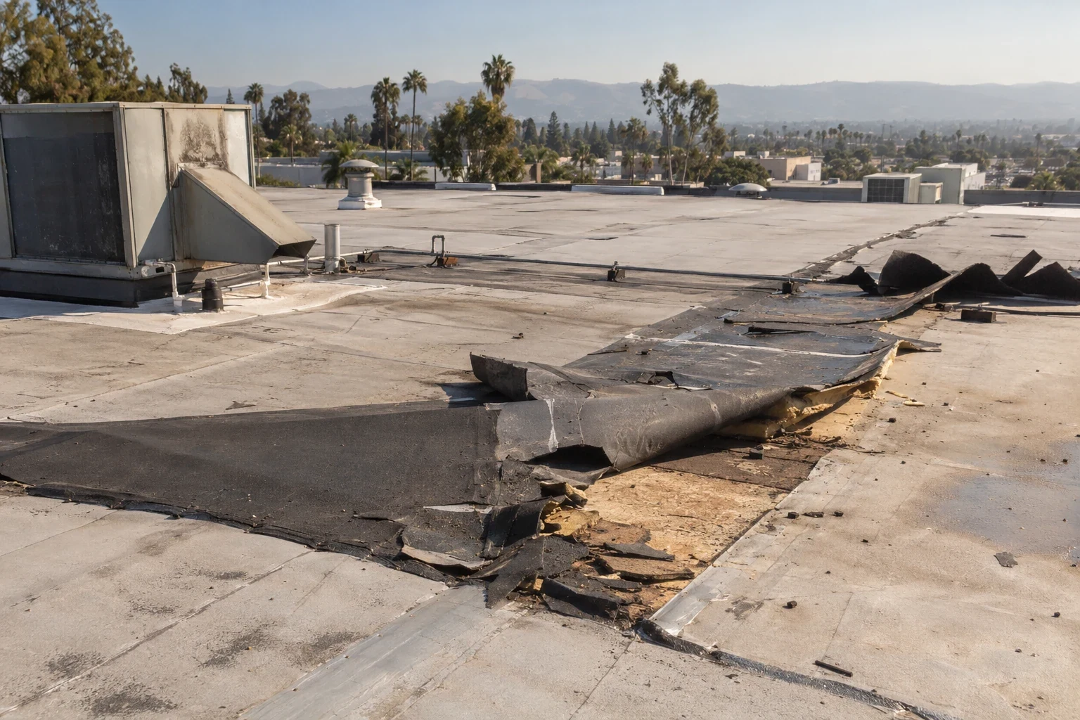 Wind Damage Commercial Roof Repair in Glendale